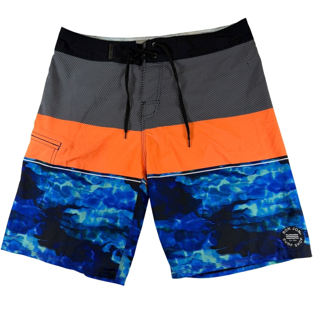 Ron Jon Surf Shop Mens Board Shorts Size 32 Blue Orange Water Print RVR1785
